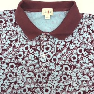 J.Crew Polo Shirt Mens M Blue Burgundy Floral Terry Toweling BZ389 SU24